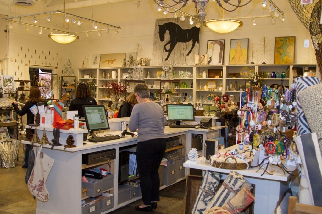 Shoppers inside a small local store as an alternative to big box retailers