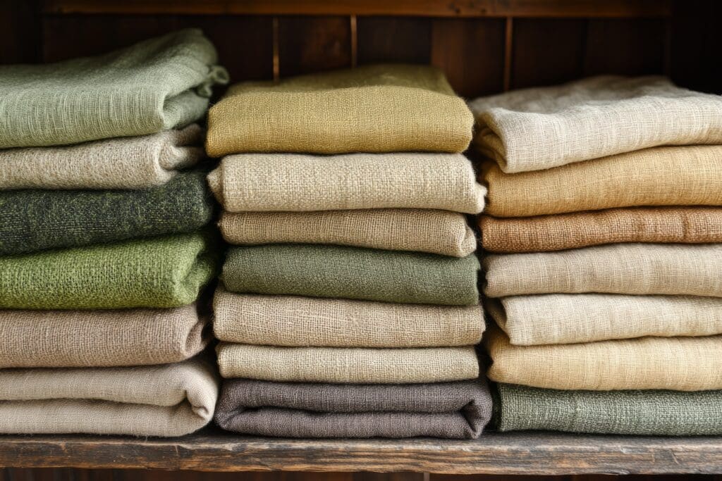 Stacked natural textiles showcasing texture and sustainable materials central to fashion trends 2026