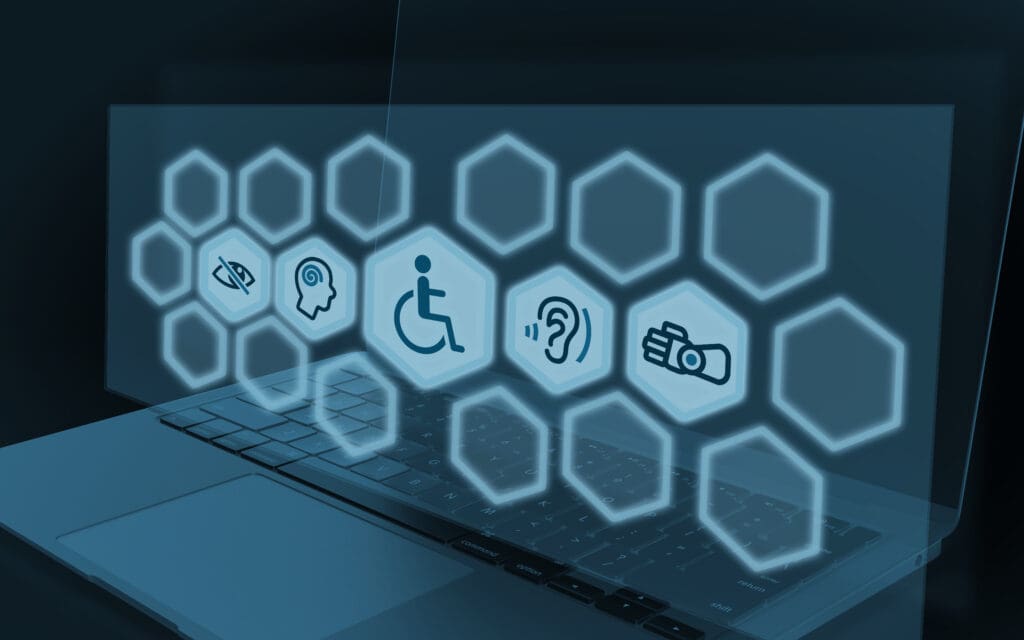 Website Compliance is Not Optional Website compliance and accessibility features shown on a laptop including assistive technology icons
