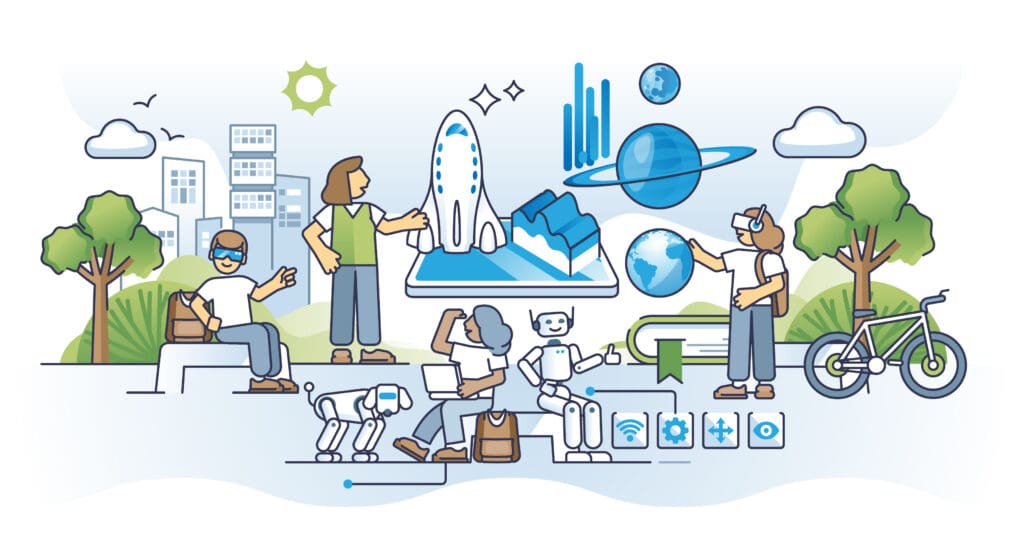 AI for Business Marketing: We Discover What’s Next Illustration representing AI for business marketing with technology, automation, analytics, and innovation concepts