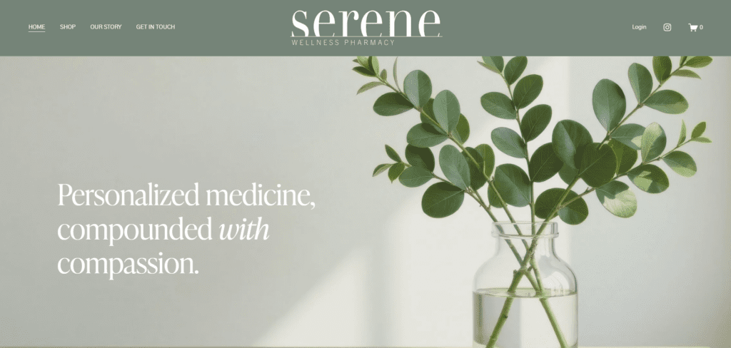 Serene Wellness Pharmacy homepage featuring personalized medicine and compassionate compounding pharmacy care